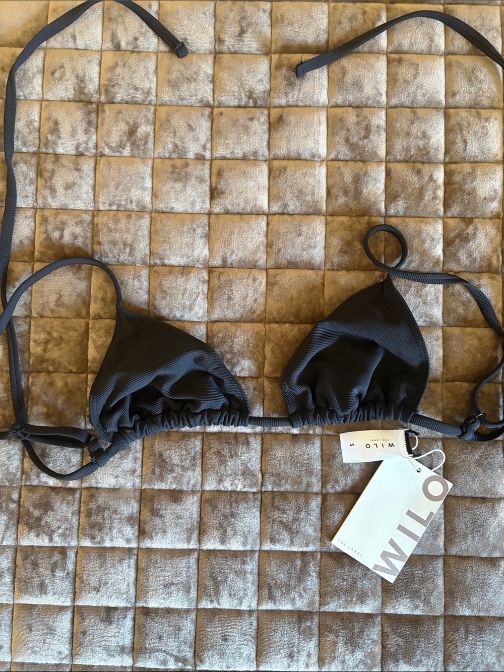 Wilo Black Ribbed Triangle Bandeau Bikini Top